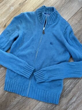 Burberry Vintage Blue Zip-Up Wool Sweater